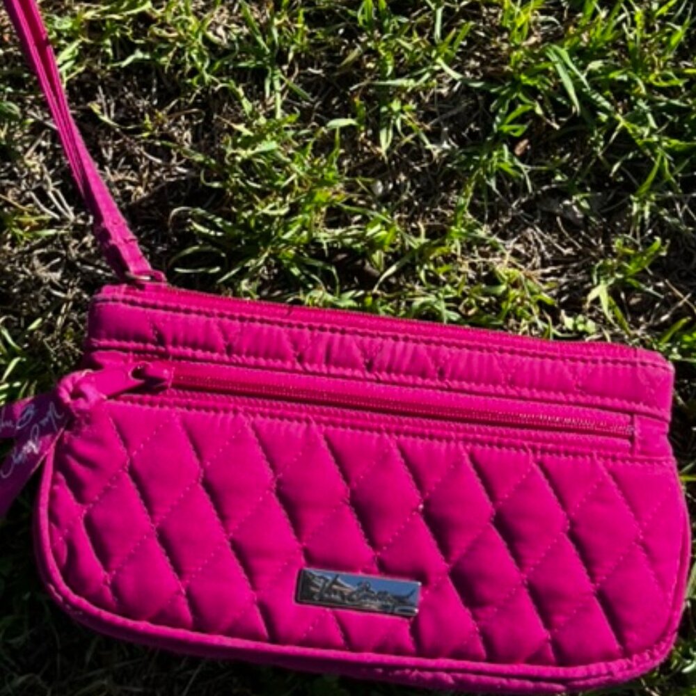 Vera Bradley quilted zip front wristlet in fuchsia pink shade